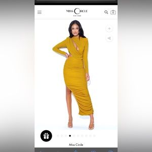 Miss circle Payson Gold Long Sleeve Metallic Jersey Cutout Dress